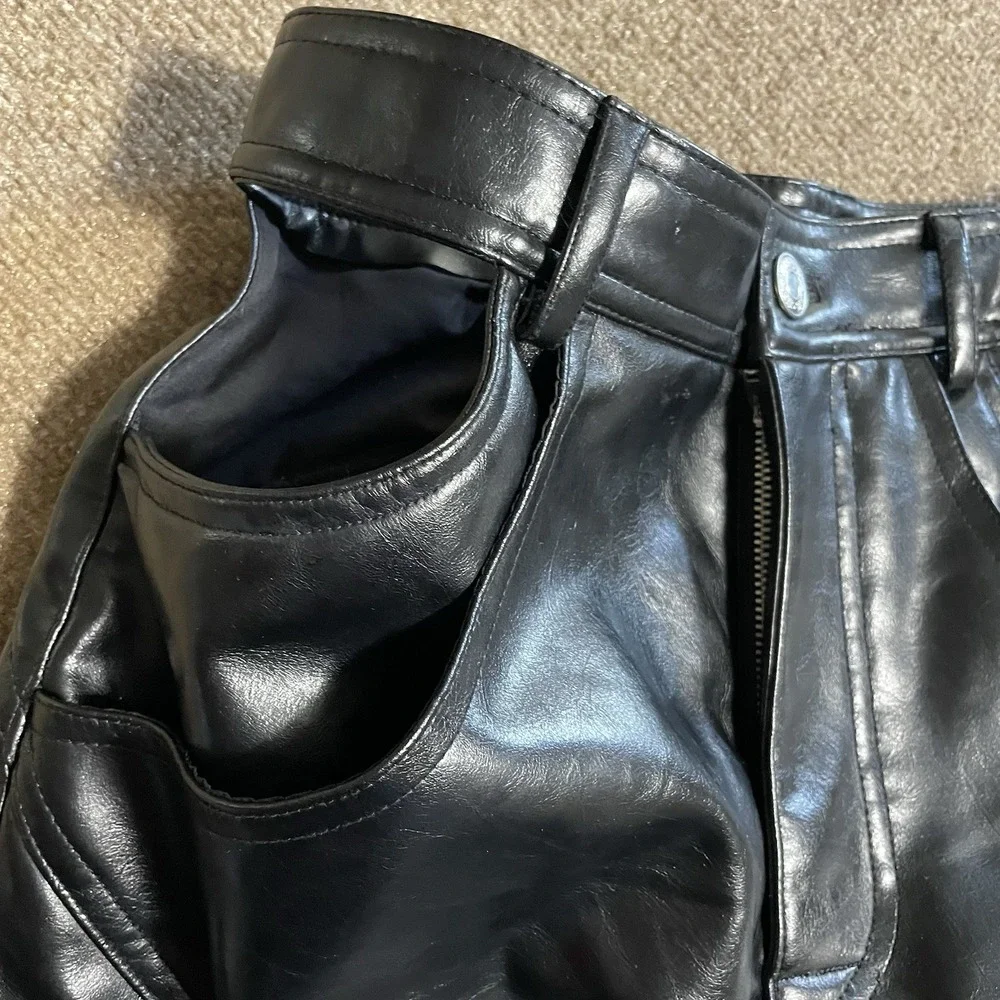 Zara W Black Faux Leather Wide Leg Cut Out Pockets Small Pants Biker Core Rocker